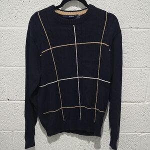 Basic Editions Men's Navy Sweater with Grid Design